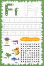 Educational worksheet for children learning the English alphabet. Handwriting and crossword puzzle game for memorizing words.